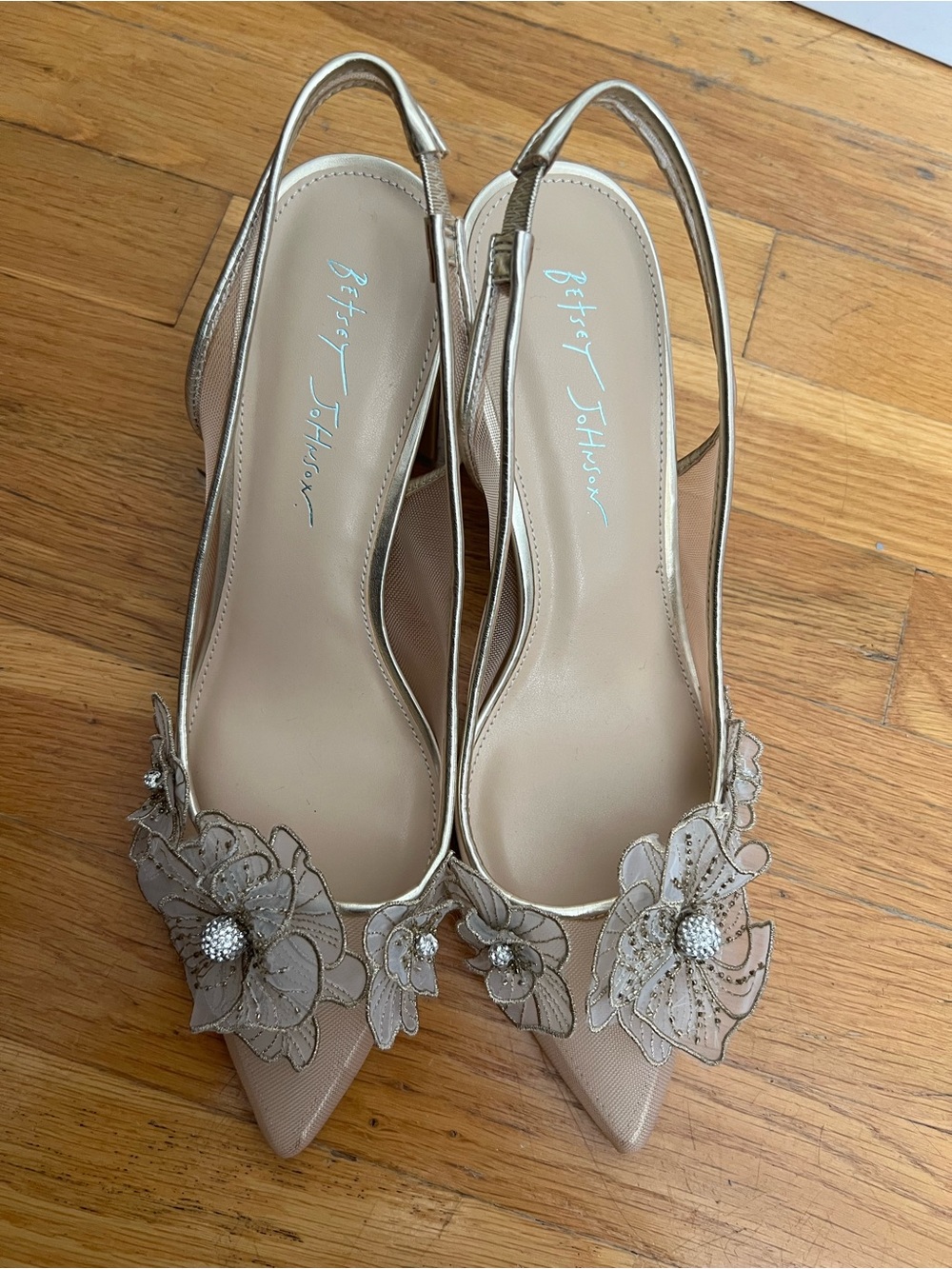 Betsey Johnson Champagne Floral Slingback Heels